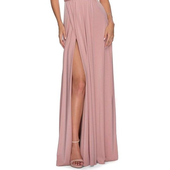 La Femme 28547SC Ruch-Ornate Sleeveless Deep V-Neck High Slit A-Line Prom Dress - Picture 3 of 5